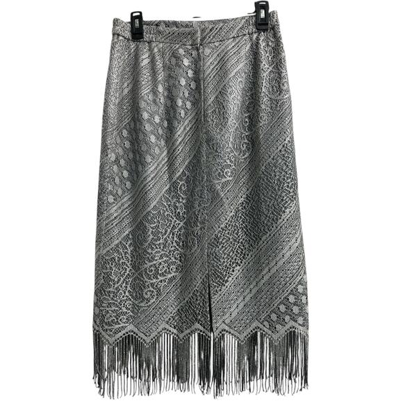 Caramia Vintage Metallic Gray Western 2 piece Suit Jacket Skirt Tassel Womens 12 - Picture 6 of 13